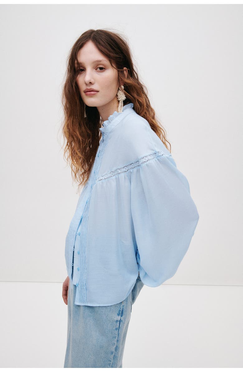 H&M Ruffle-trimmed balloon-sleeved blouse, Alternate, color, Light Blue