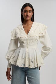 Karen Millen Cutwork Detail V-Neck Peplum Blouse