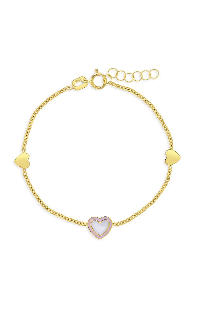 In Season Jewelry 14k Mother of Pearl Heart Bracelet, Main, color, Pink