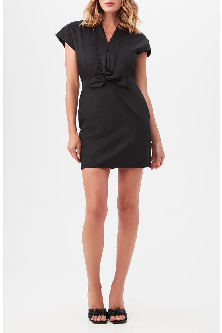Tallia Cap Sleeve Knotted Organic Cotton Sheath Dress, Main, color, BLACK