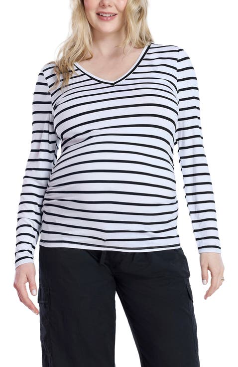 V-Neck Side-Ruched Maternity Long Sleeve Tee