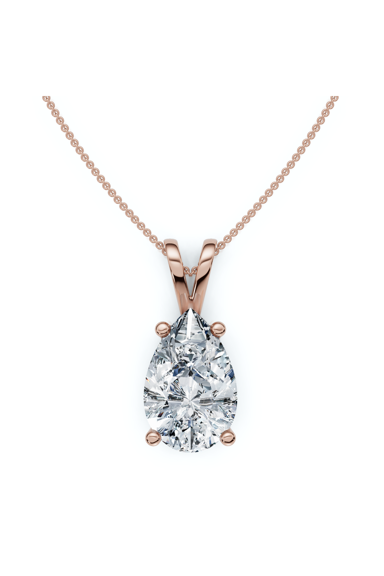 4Ct Solitaire Pear Shape Diamond Pendant Lab Grown 14k Gold 18" Necklace, Main, color, Rose Gold