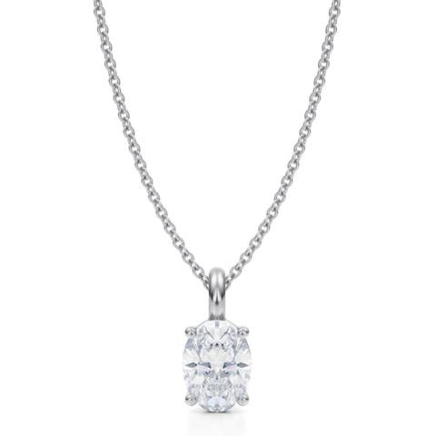 Oval Solitaire Lab Diamond Pendant Necklace 14K 1.0ct