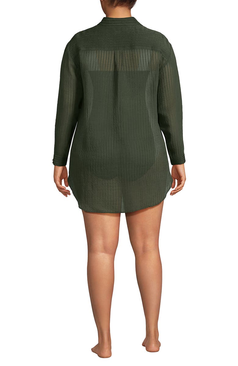 Lands' End Cotton Gauze Button Down Swim Cover-up Shirt Dress, Alternate, color, Rich Olive Green