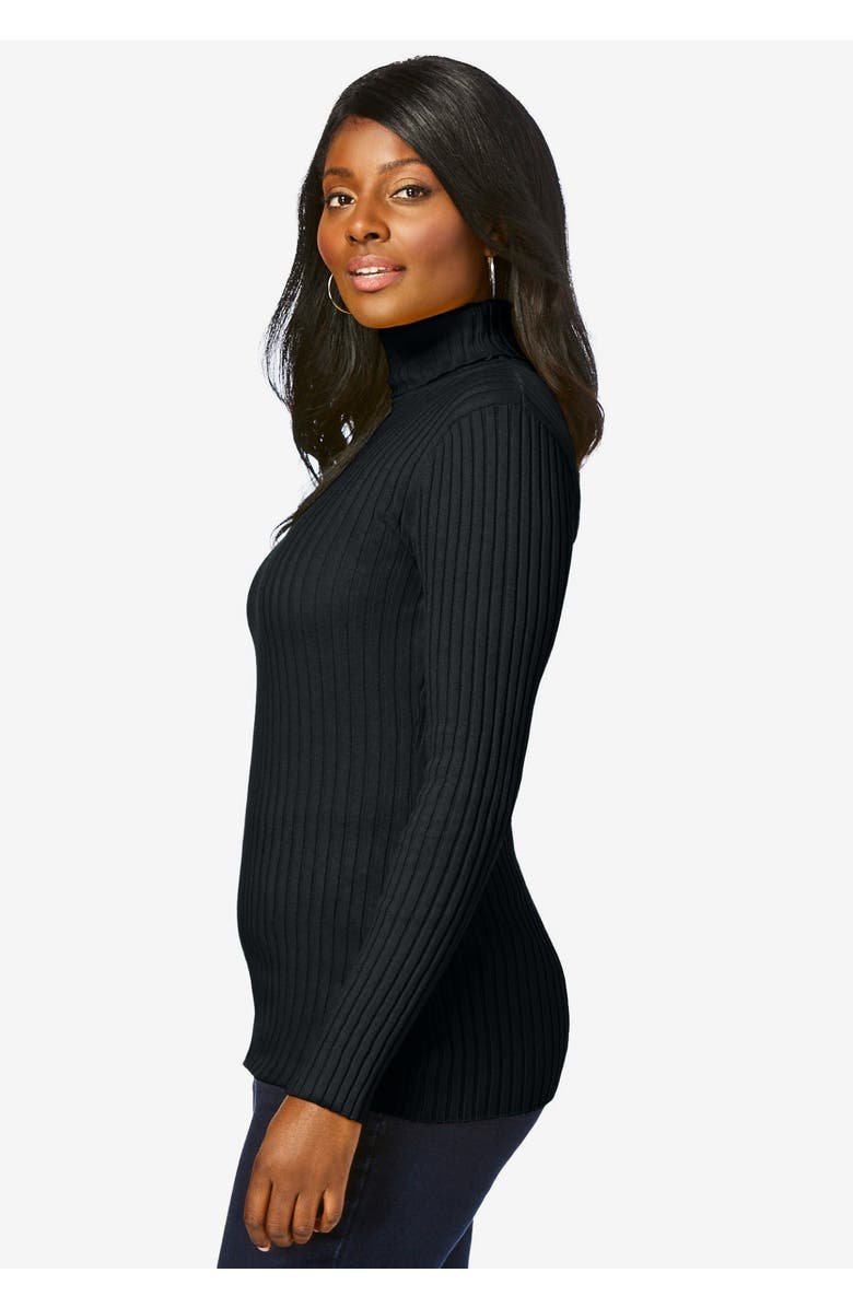 Jessica London Ribbed Cotton Turtleneck Sweater, Alternate, color, Black