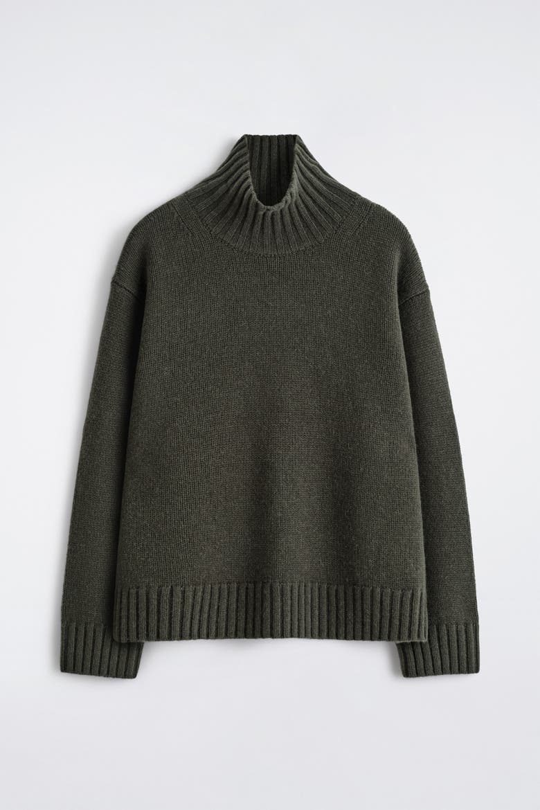 Chunky Cashmere Mock-neck Sweater, Alternate, color, DARK GREEN