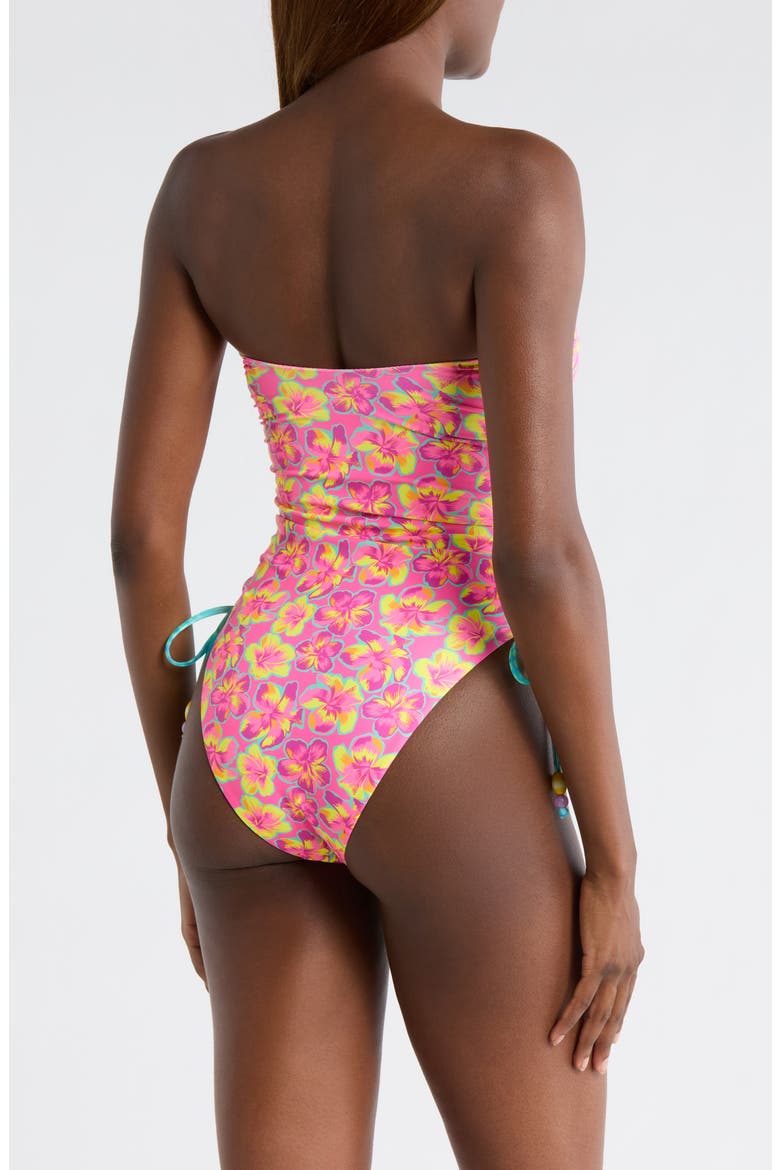 Strapless Cinched Tie One-Piece Swimsuit, Alternate, color, SUN POP