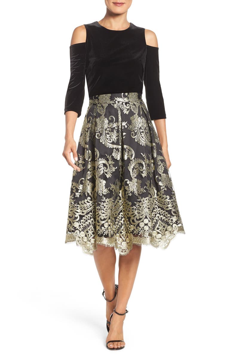 Eliza J Cold Shoulder Velvet Top, Alternate, color,