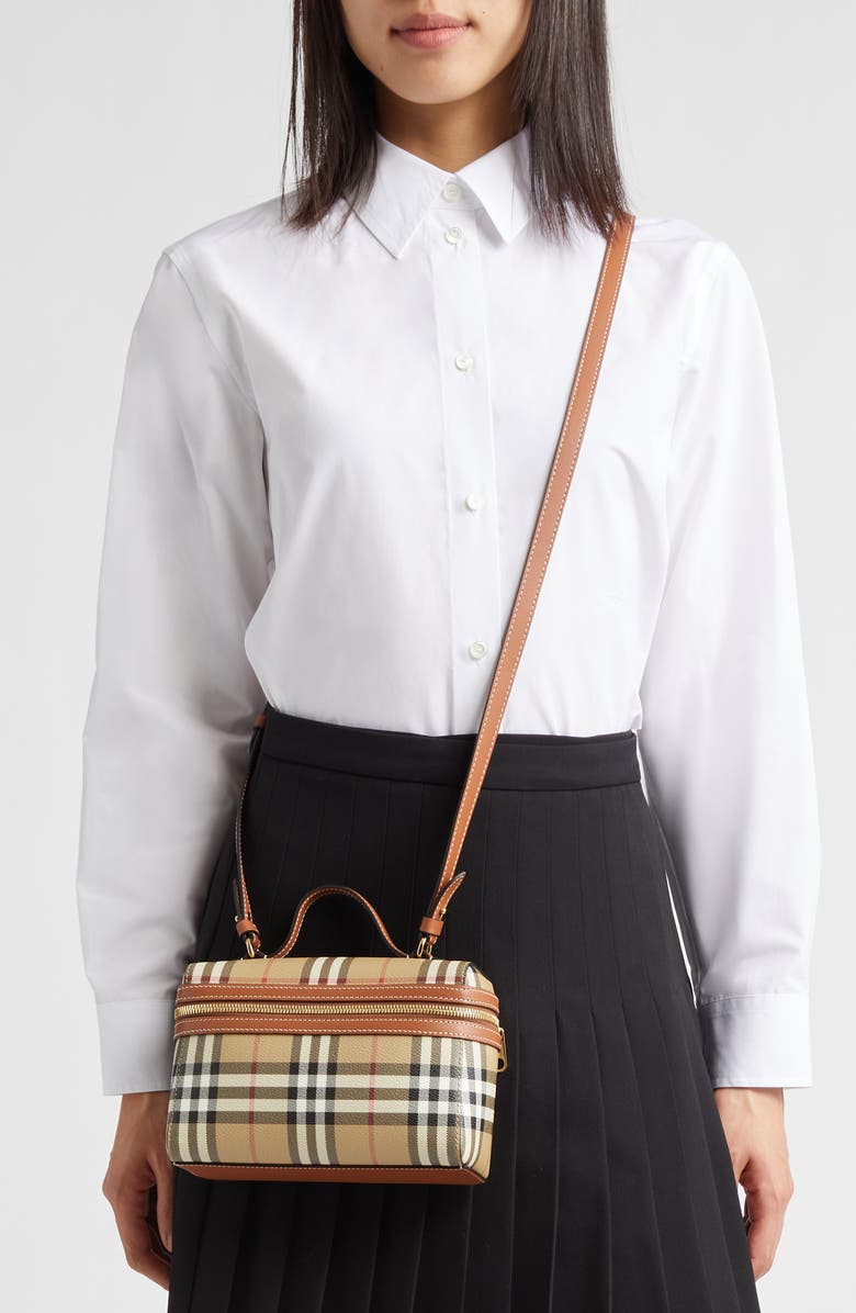 Burberry Check Coated Canvas Vanity Case, Alternate, color, Vntg Chk/ Briar Brown