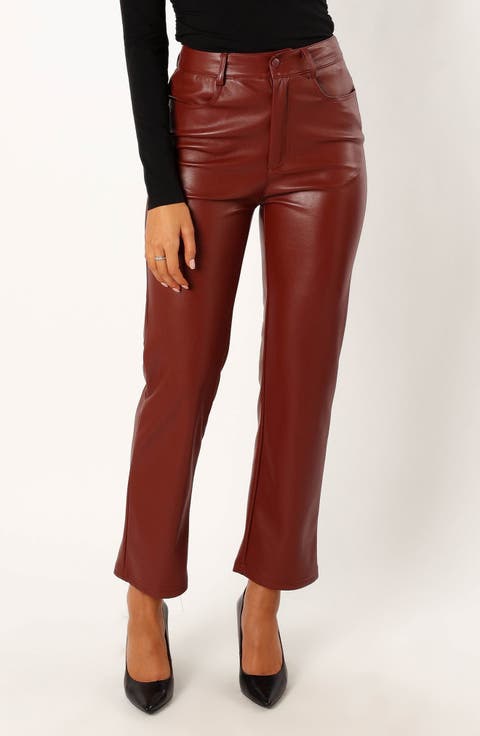 Women's Red High-Waisted Pants & Leggings