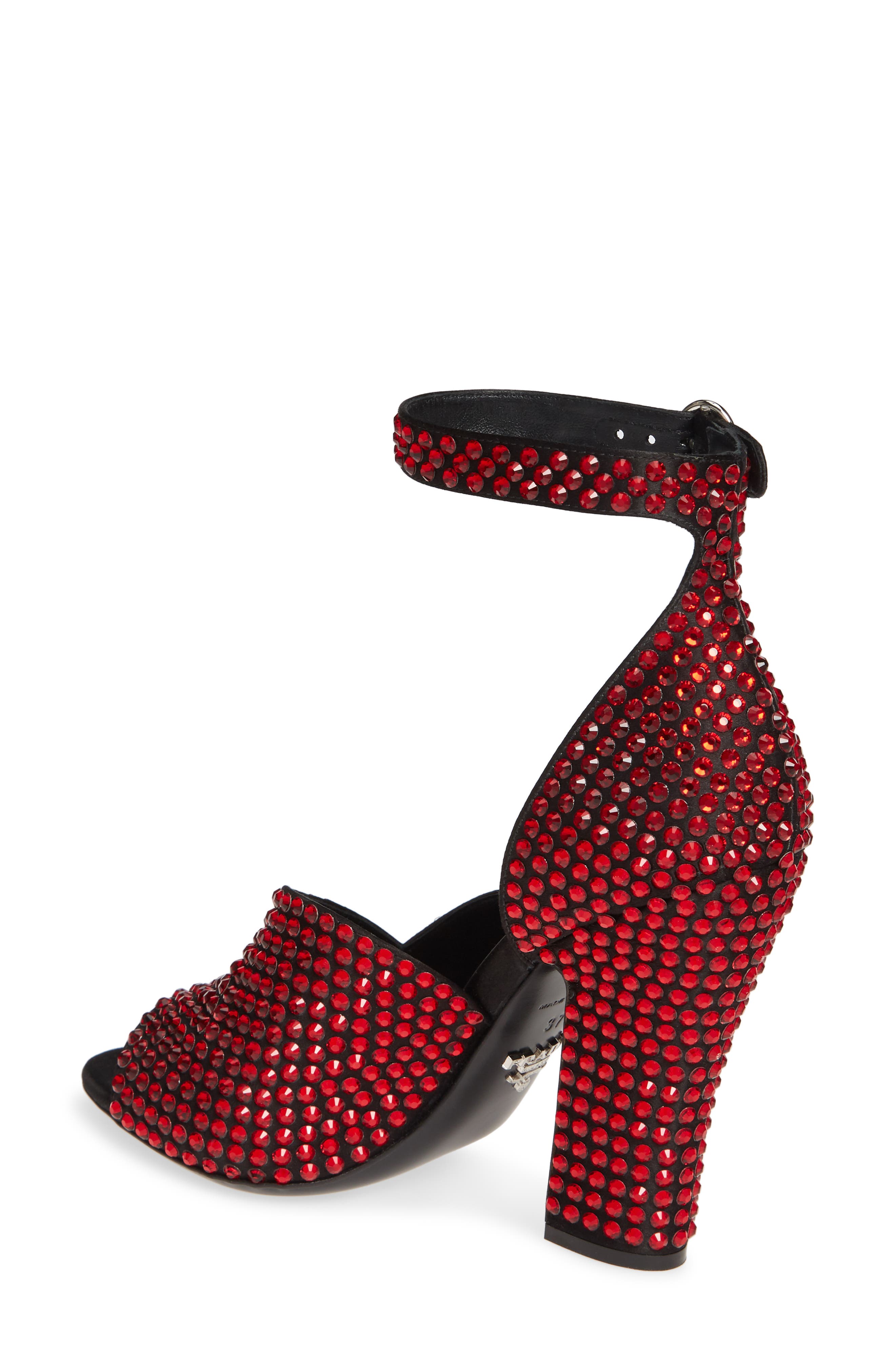 Prada Crystal Ankle Strap Peep Toe Pump, Alternate, color, 