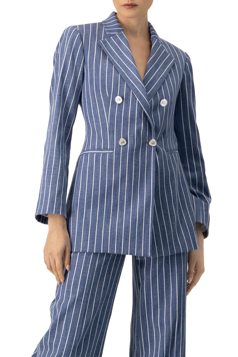 Double-Breasted Striped Blazer, Main, color, Blue