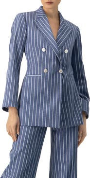 IVONNE Double-Breasted Striped Blazer