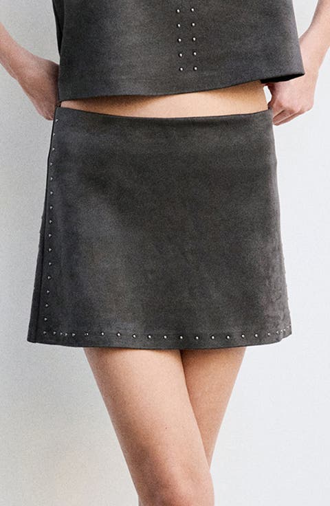 Studded Faux Suede Miniskirt