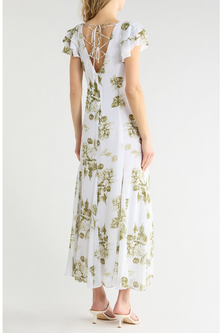 Flutter Sleeve Godet Dress, Alternate, color, GRASSHOPPER GREEN