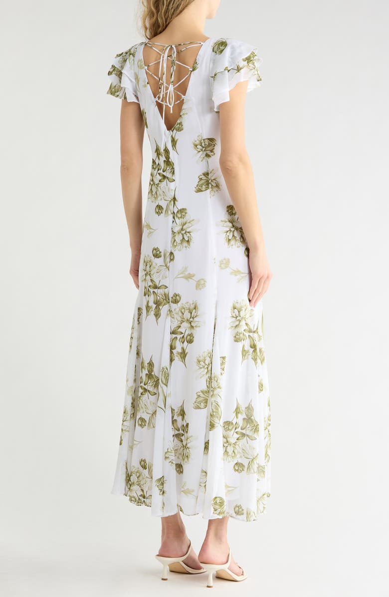 1.STATE Flutter Sleeve Godet Dress, Alternate, color, Grasshopper Green