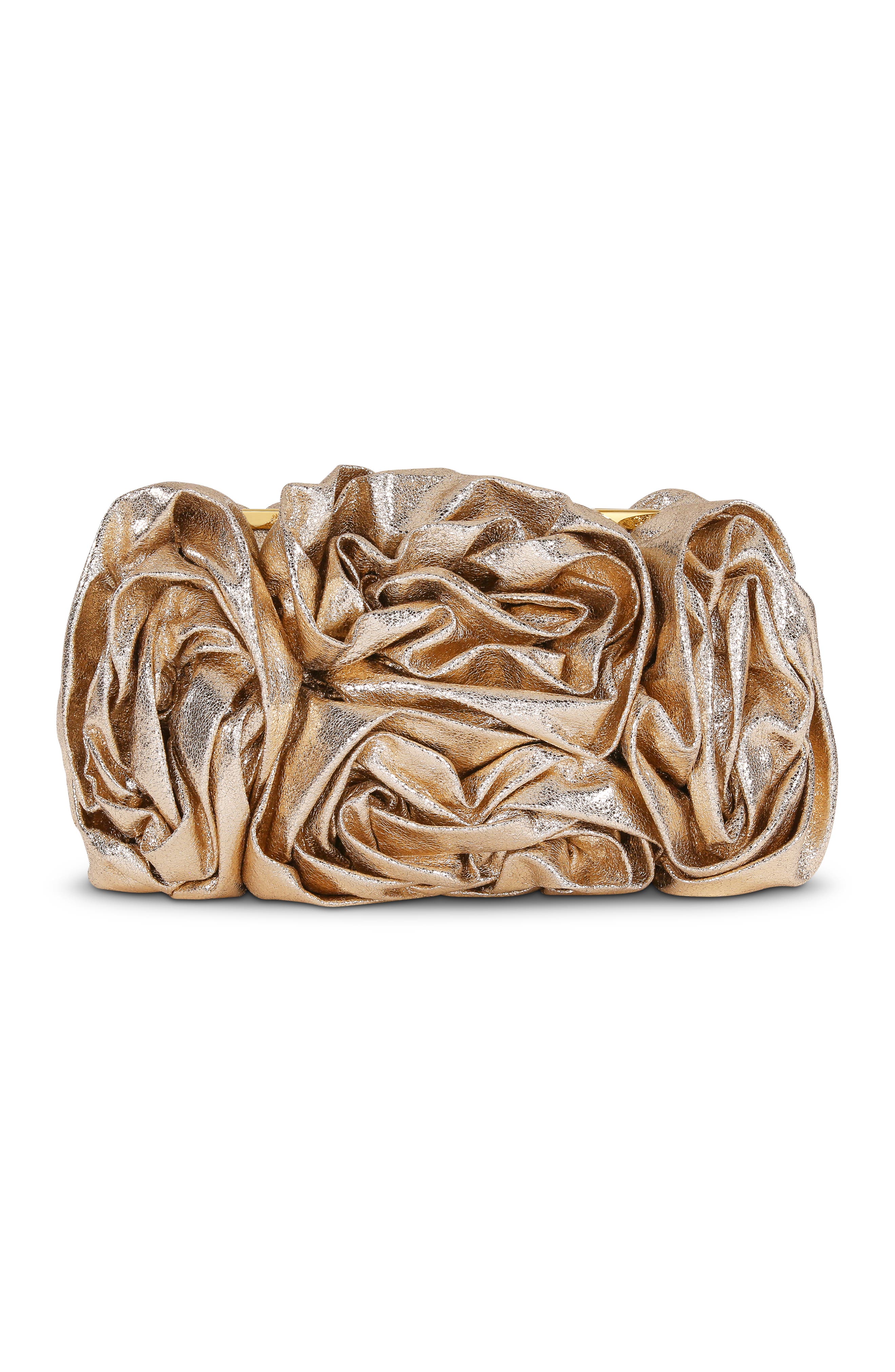 BADGLEY MISCHKA Jett Metallic Rosette Cluster Clutch, Main, color, Gold