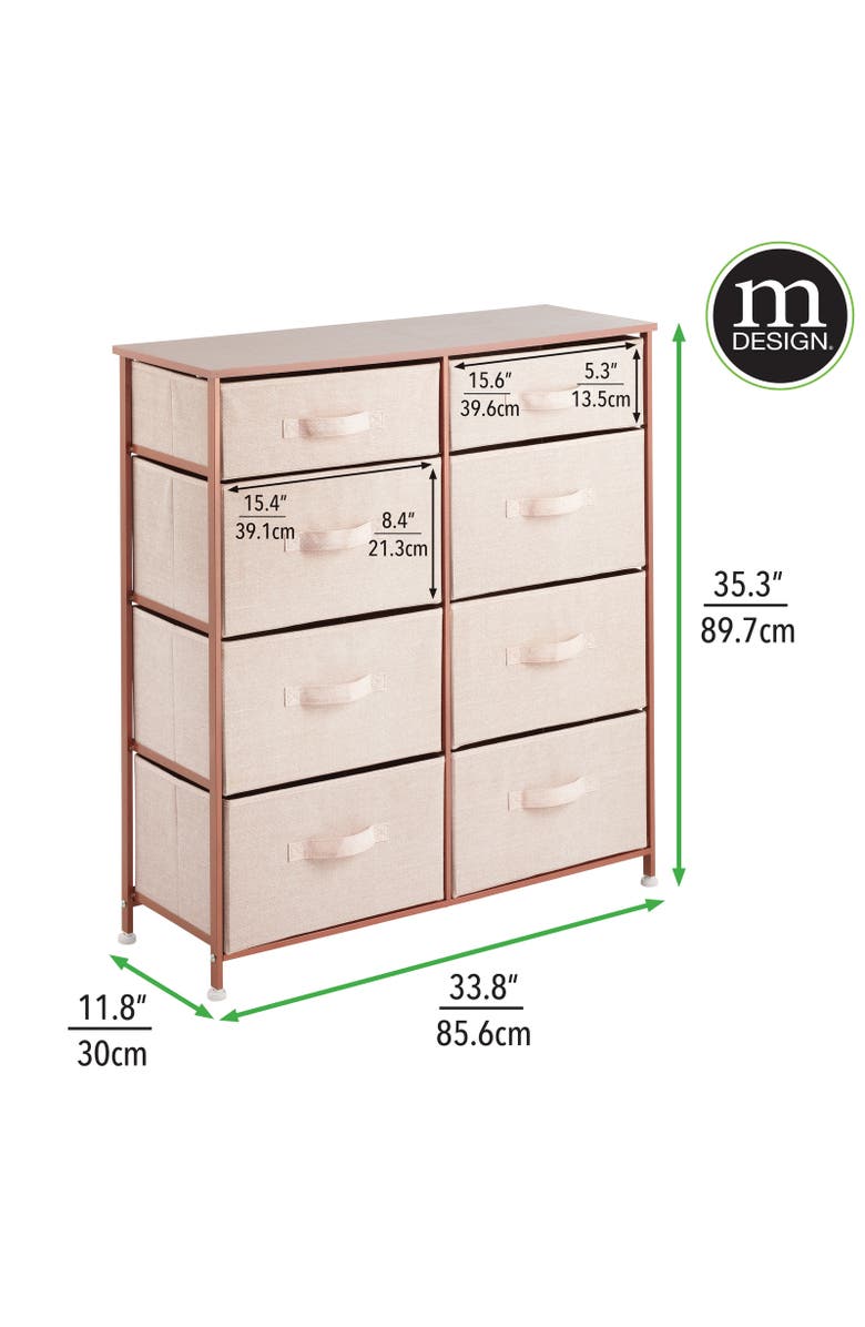 mDesign Tall Storage Dresser Furniture, 8 Slim Fabric Drawers, Alternate, color, Light Pink/Rose Gold