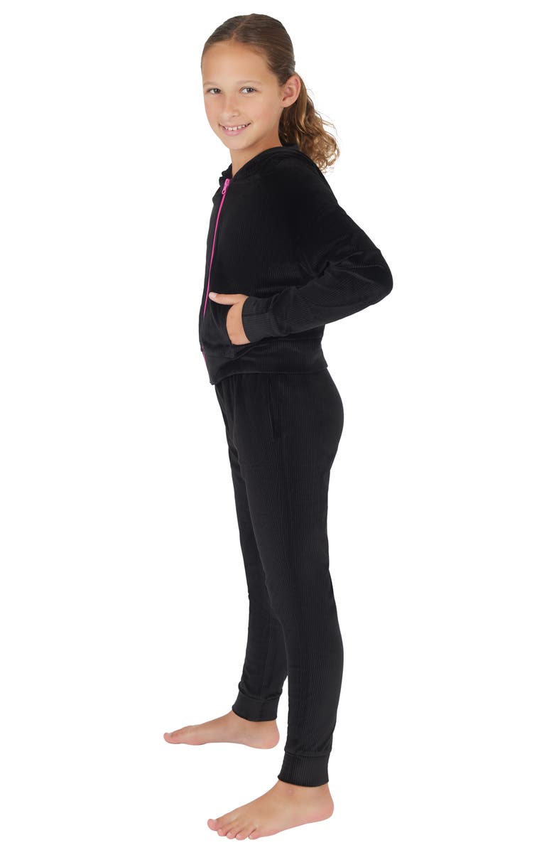 90 DEGREE BY REFLEX Kids' Rib Velour Castle Zip Hoodie & Joggers Set, Alternate, color, Black