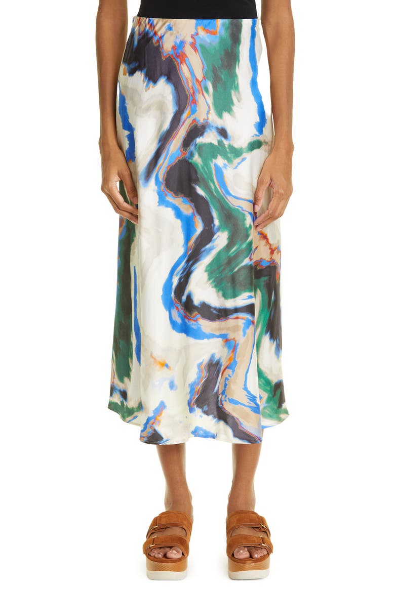 Jeloda Abstract Swirl Print Satin Skirt, Main, color, MIX