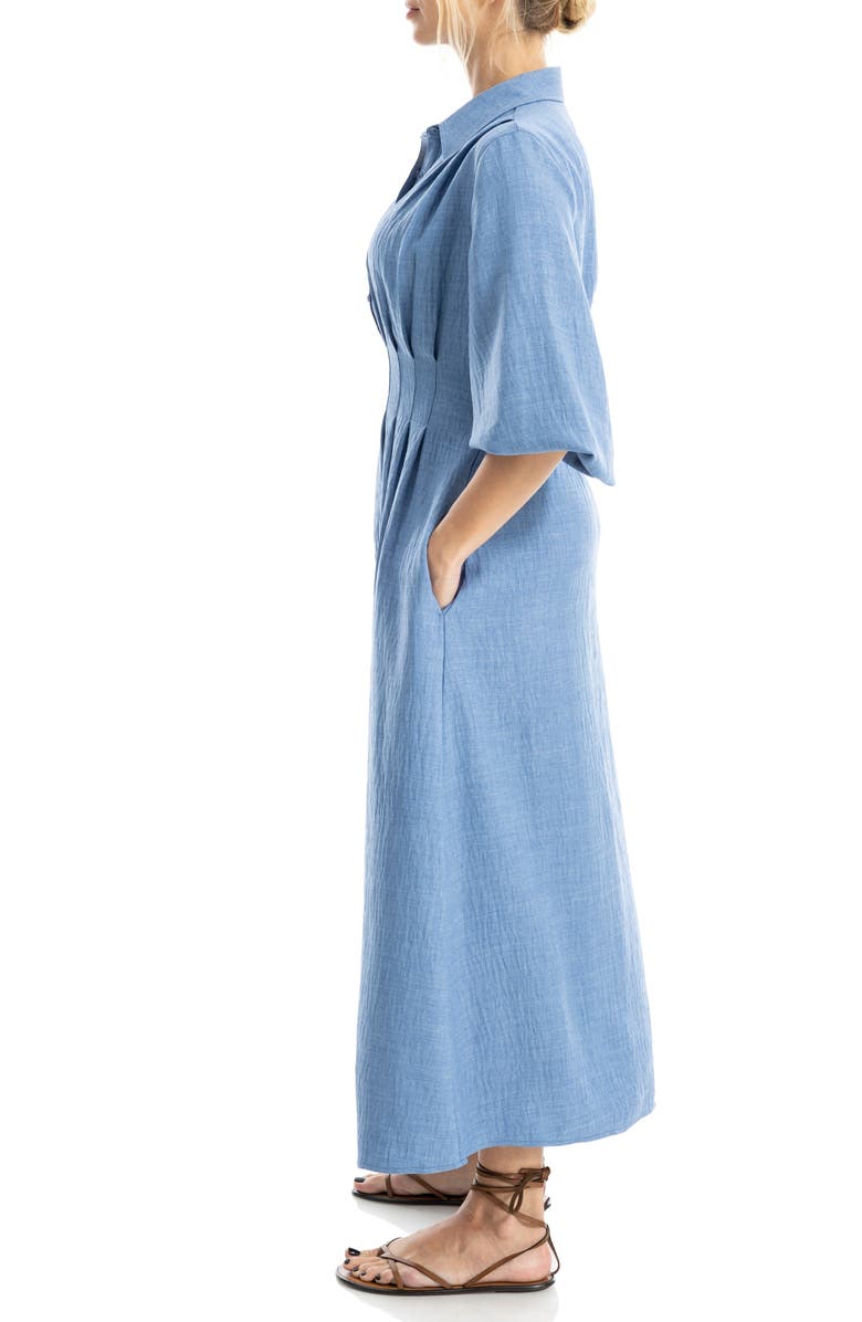 MAX STUDIO Balloon Sleeve Pleated Maxi Shirtdress, Alternate, color, Heather Chambray