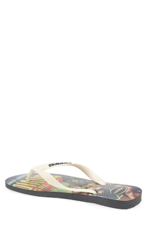 Havaianas X Marvel Flip Flop In Black/beige Straw