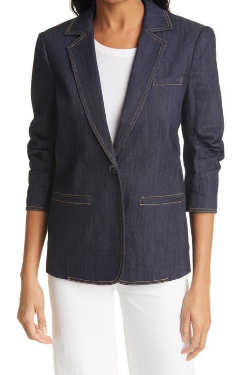 Khloe Ruched Sleeve Denim Blazer
