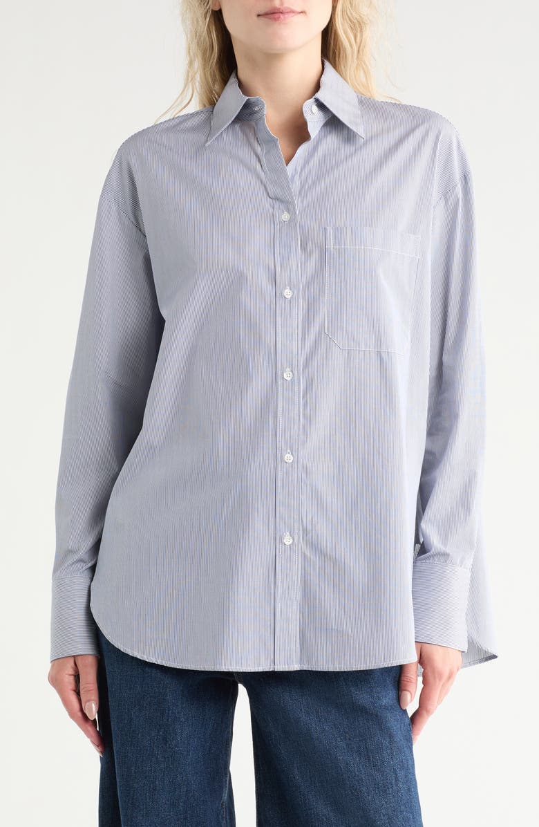 TWP Big Joe Cotton Button-Up Shirt, Main, color, Midnight / White