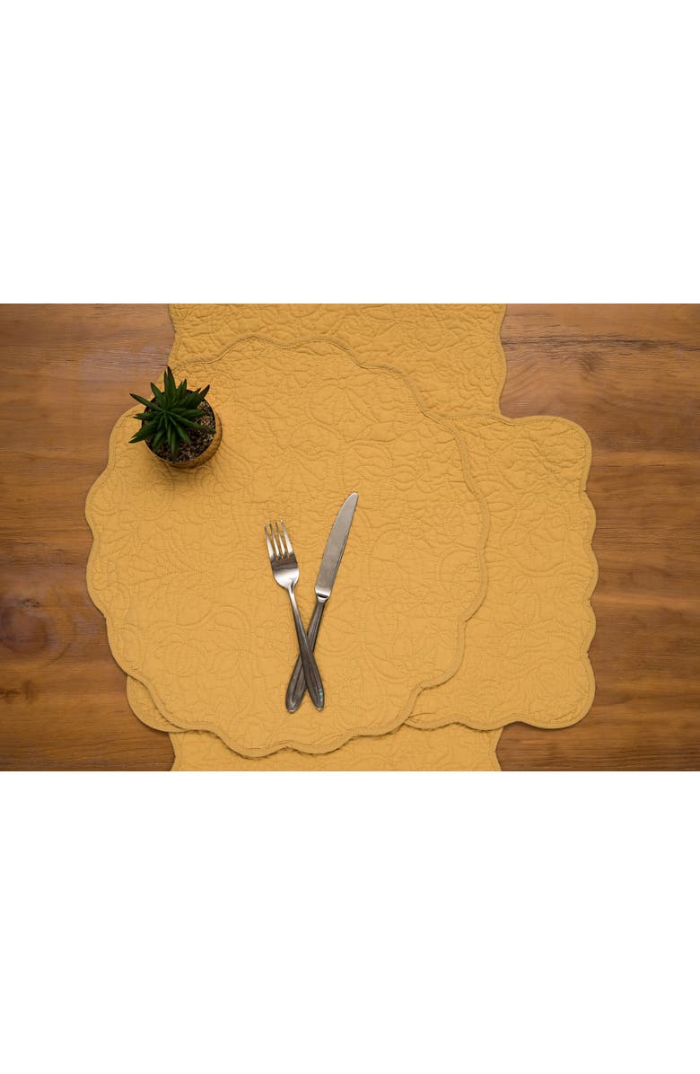 C&F Home Christiana Honey Reversible Machine Washable Scallop Quilt Placemats Set of 6, Alternate, color, Yellow