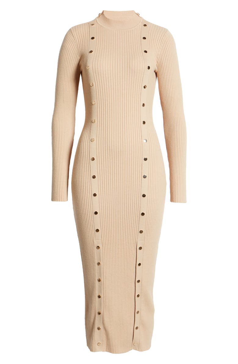 bebe Snap Long Sleeve Sweater Dress, Alternate, color, 