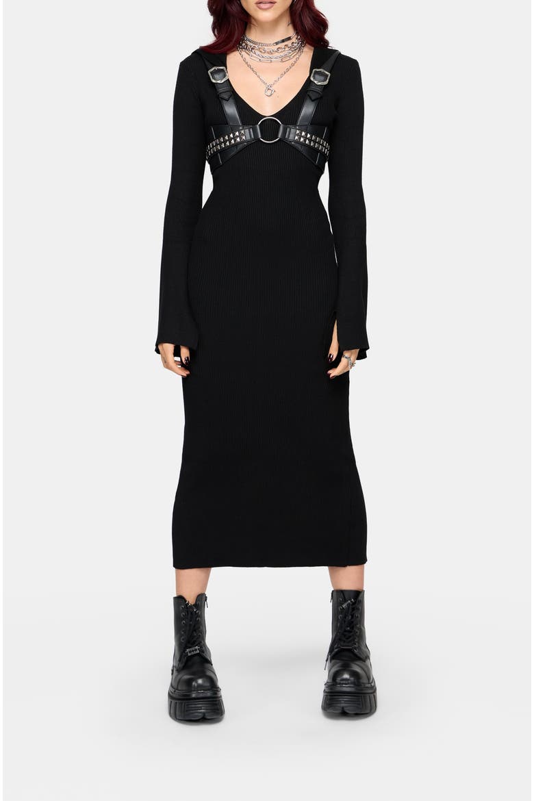 Heike Hooded Ribbed Knit Dress, Main, color, Black