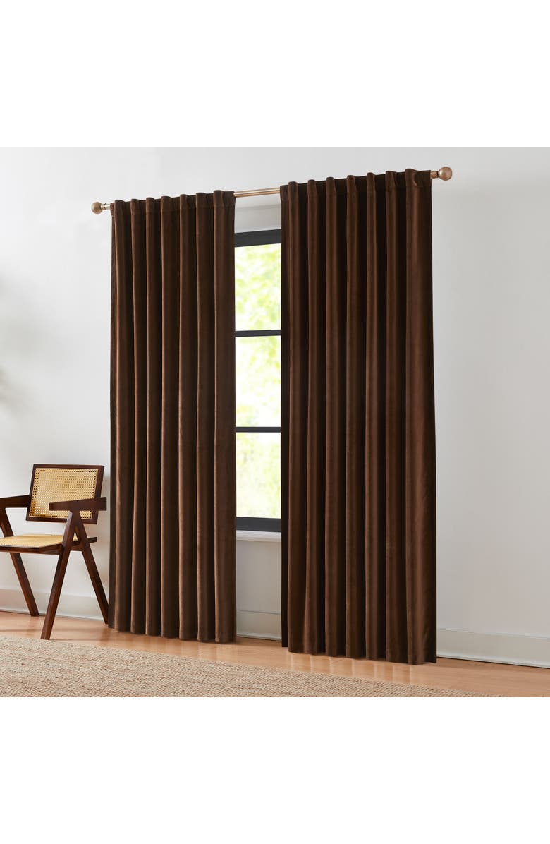 Chuks Collins x Lush Decor Terran Velvet Blackout Window Panel, Alternate, color, Brown