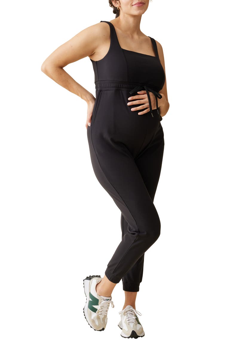 Athleisure Maternity Jumpsuit, Main, color, BLACK