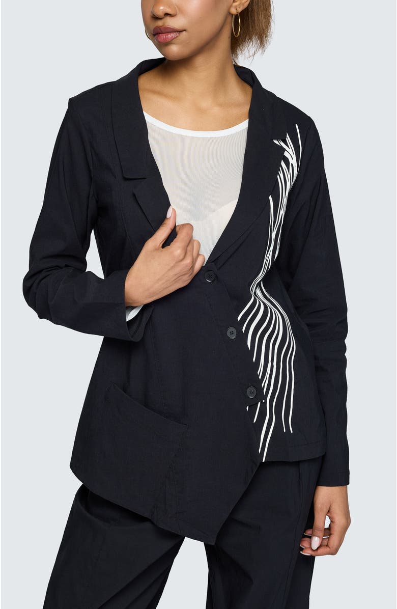 LUUKAA Ava Printed Linen Cotton Blended Jacket, Main, color, Black