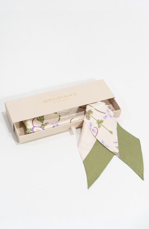 Bond & Grace Cottage Vines Silk Twilly Scarf In Green