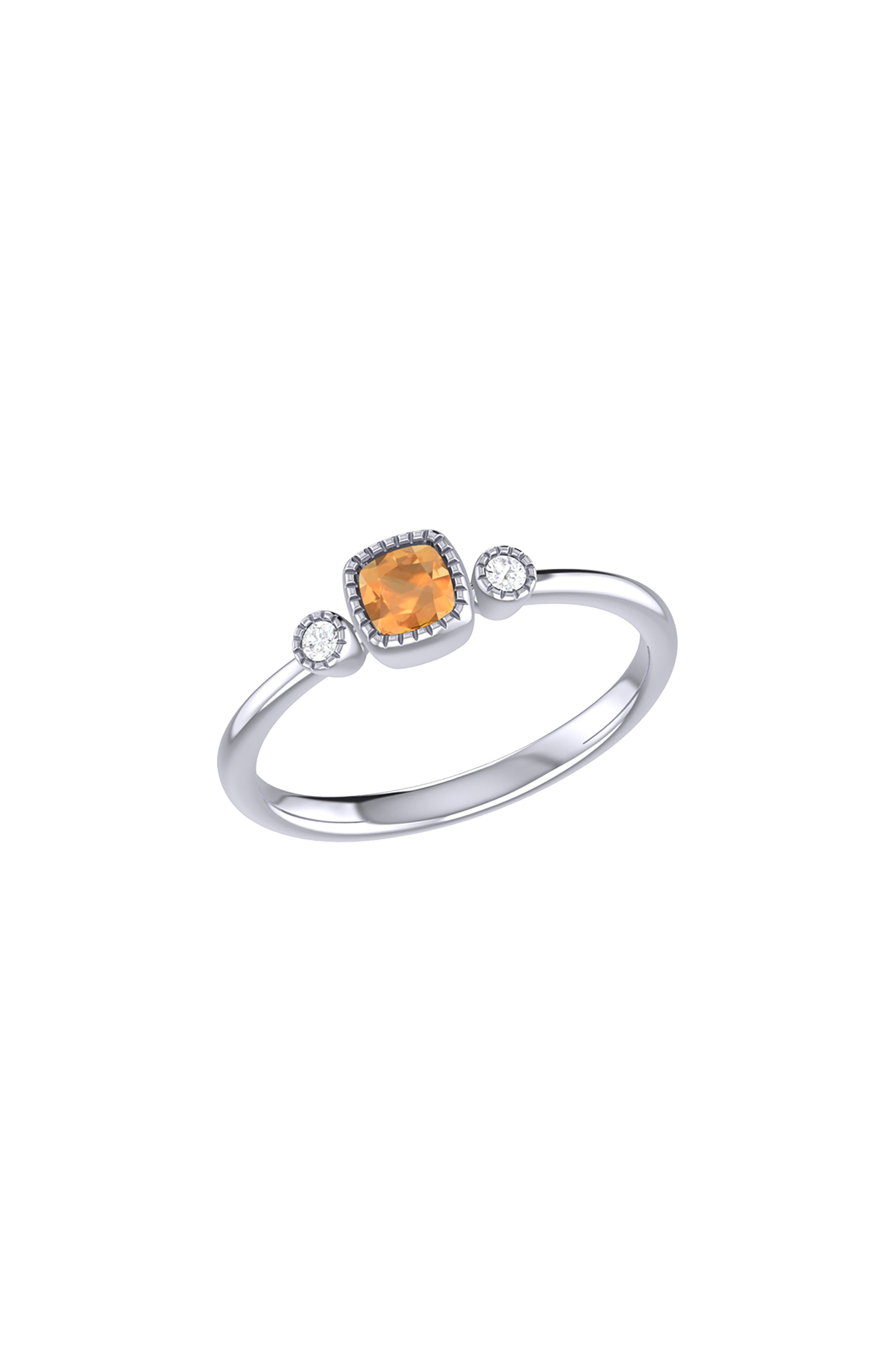 LuvMyJewelry Cushion Cut Citrine & Diamond Ring