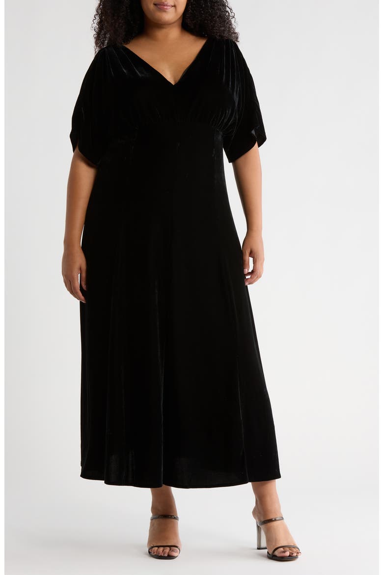 Velvet V-Neck Maxi Dress, Main, color, BLACK