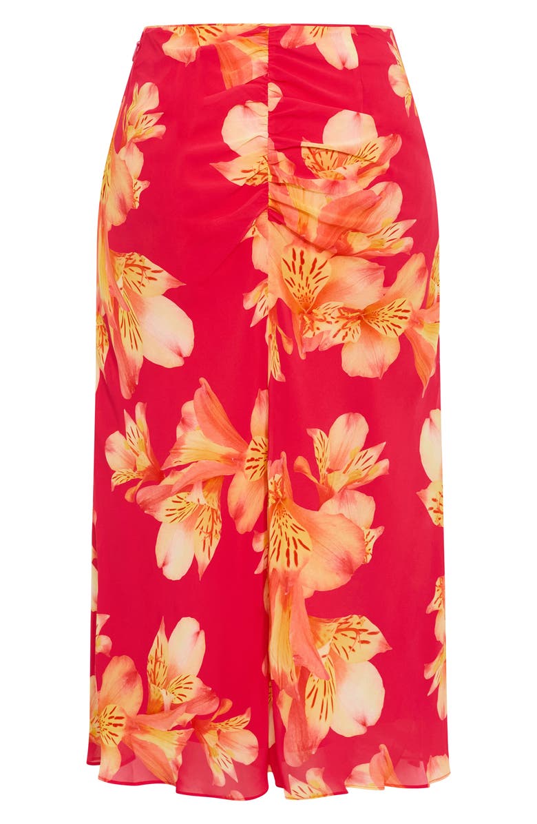 City Chic Soiree Print Ruched Maxi Skirt, Alternate, color, Fuchsia Lily