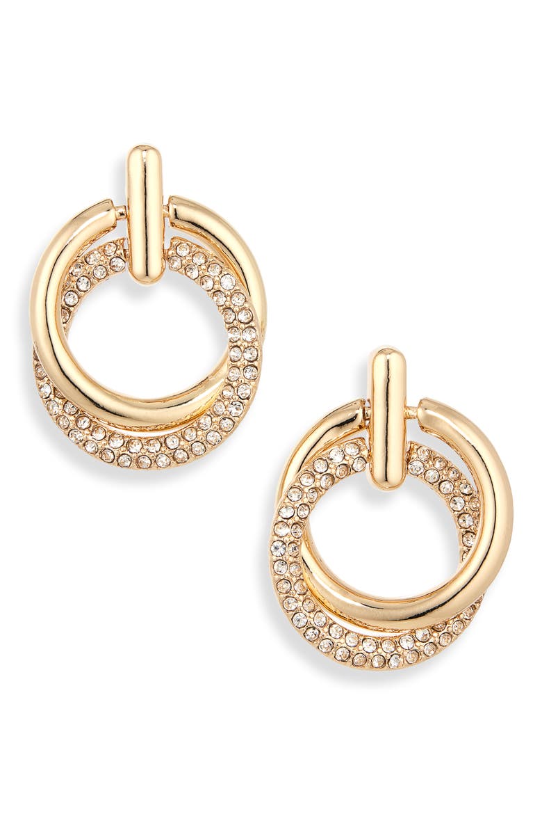 Looping You In Frontal Hoop Earrings, Alternate, color, CLEAR/ GOLD