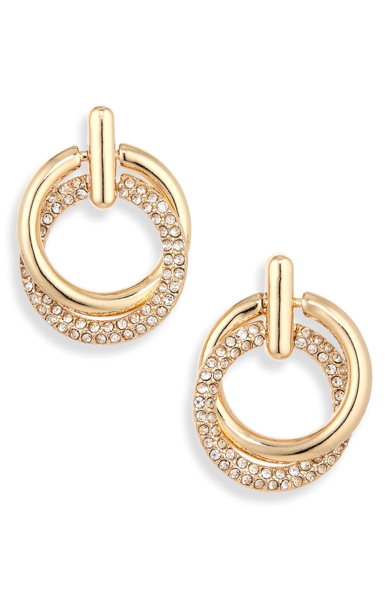 BaubleBar Looping You In Frontal Hoop Earrings, Alternate, color, Clear/ Gold