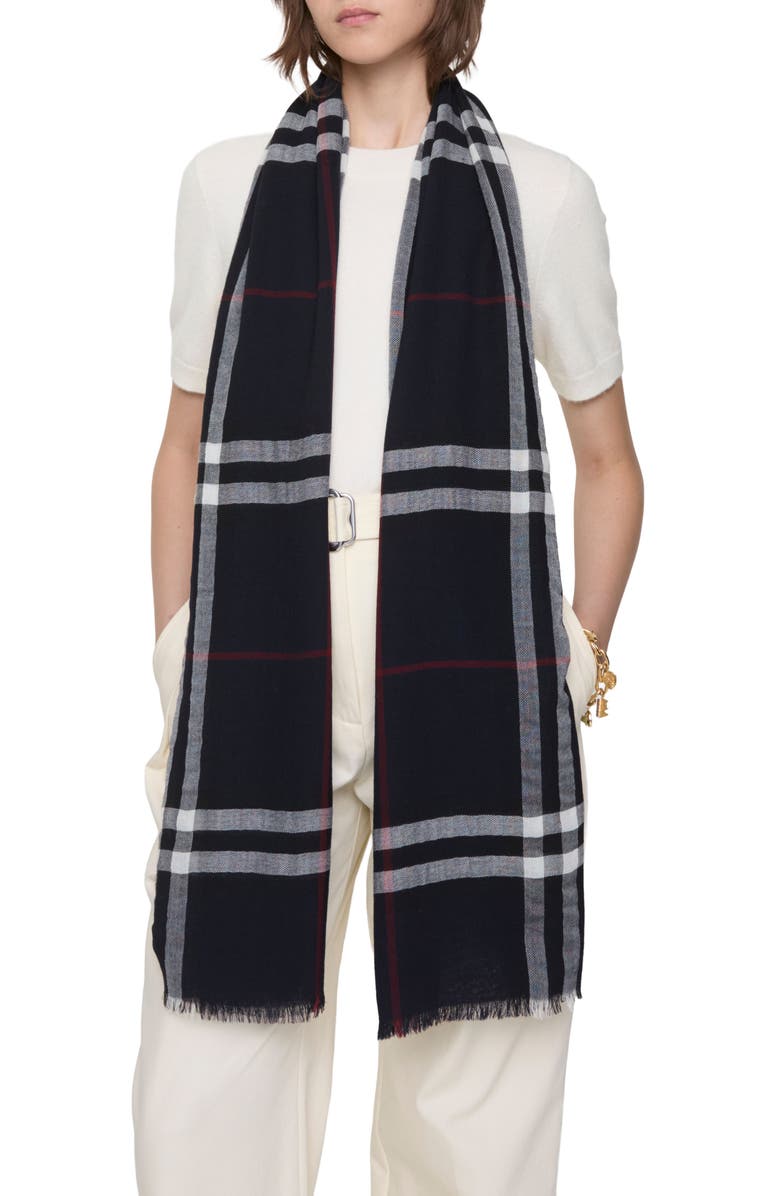 Burberry Giant Check Lightweight Wool Scarf, Alternate, color, Ink Blue