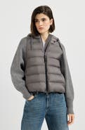 Brunello Cucinelli Water-resistant matte nylon hooded down jacket with monili and sleeves in virgin wool, cashmere and silk knit