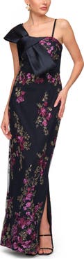 JS Collections Piper Bow Embroidered Evening Gown