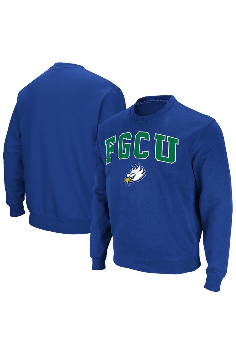 Men's Colosseum Royal Florida Gulf Coast Eagles Arch & Logo Pullover Sweatshirt, Main, color, Royal