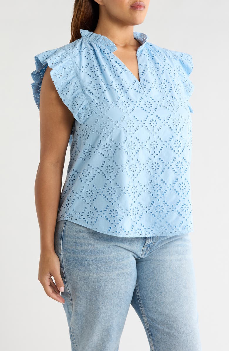 Anne Klein Embroidered Cotton Eyelet Top, Alternate, color, 