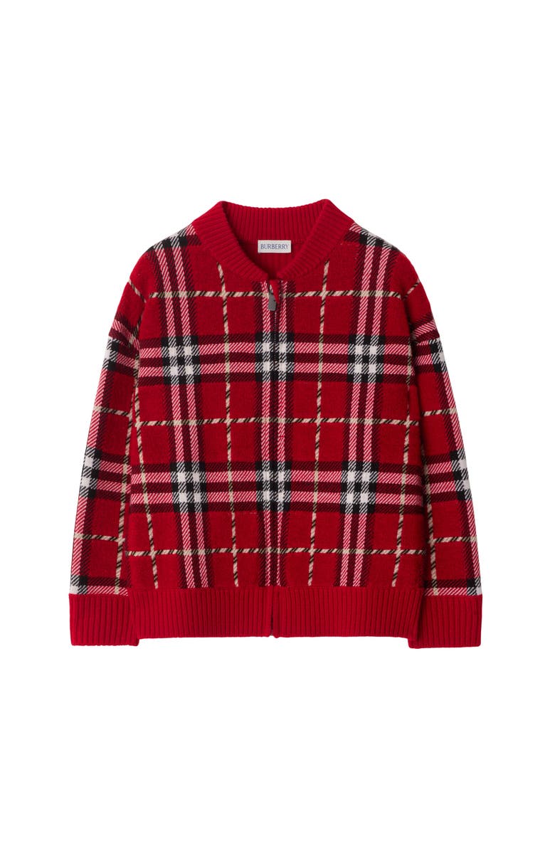 Burberry Check Wool Bomber Jacket, Main, color, Poppy Red
