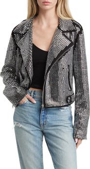 AZALEA WANG Rhinestone Moto Jacket