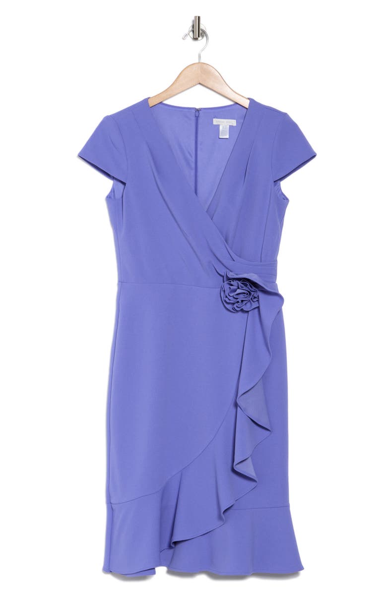 London Times Rosette Ruffle Cap Sleeve A-Line Dress, Alternate, color, Periwinkle