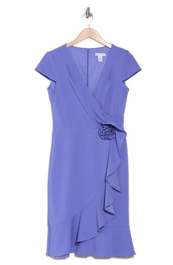 London Times Rosette Ruffle Cap Sleeve A-line Dress In Periwinkle