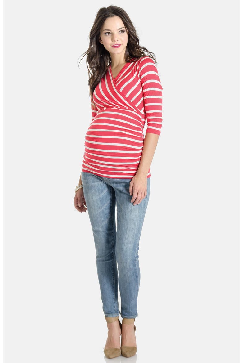 'Michelle' Maternity Top, Main, color, CORAL STRIPE